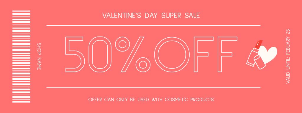 Super Discounts on Cosmetics for Valentine's Day Coupon Design Template