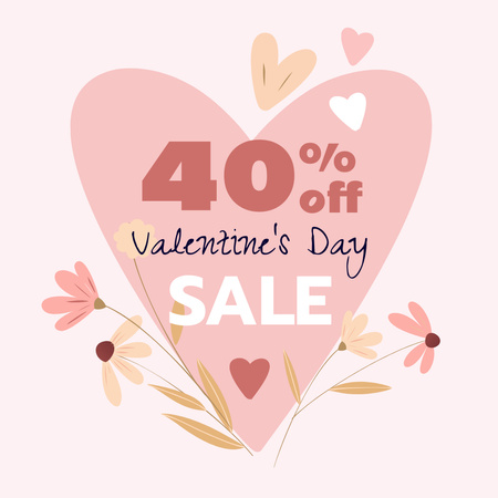 Ontwerpsjabloon van Instagram van Valentine's Day sale with flowers