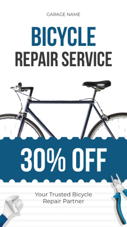 Oferta de reparação e manutenção de bicicletas em azul Instagram Story Modelo de Design