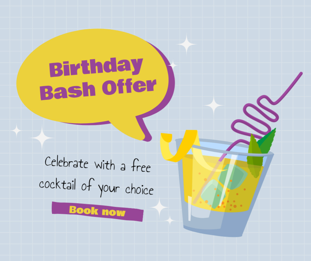Designvorlage Free Cocktails Offer for Birthday für Facebook