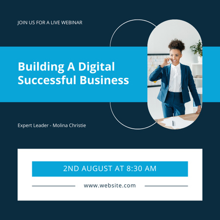 Building a Digital Successful Business Training Ad on Blue LinkedIn post Design Template