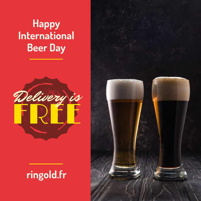 Beer Day Greeting with Courier Delivering Bottles Instagram Πρότυπο σχεδίασης