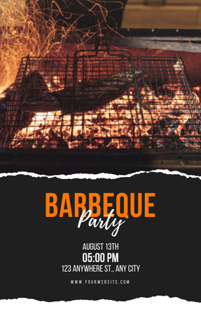 Barbecue Party Ad with Grilling Meat Photo on Black Invitation 4.6x7.2in Design Template