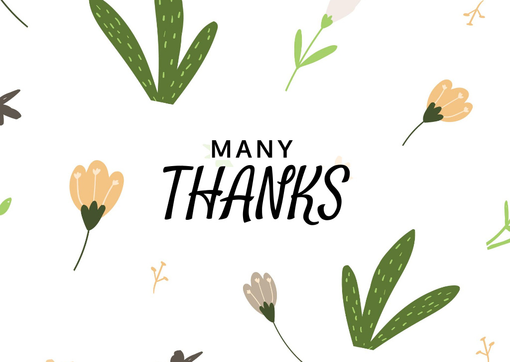 Thankful Phrase With Illustrated Flowers In White Card Tasarım Şablonu