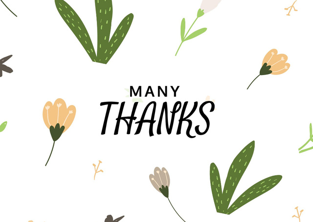 Thankful Phrase With Illustrated Flowers In White Card Modelo de Design