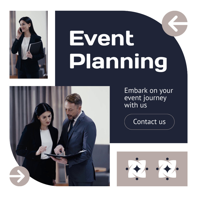 Event Planning with Team of Businesspeople Animated Post Šablona návrhu