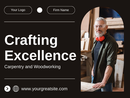 Services of Woodworking Company on Black Presentation Design Template