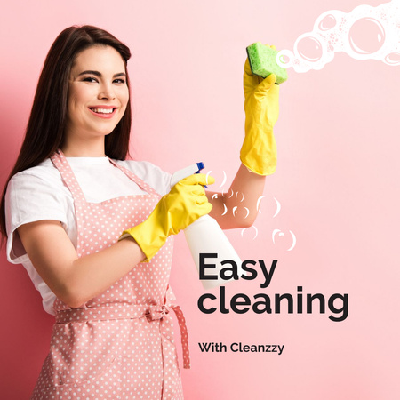 Cleaning Services Worker spraying detergent Instagram Design Template