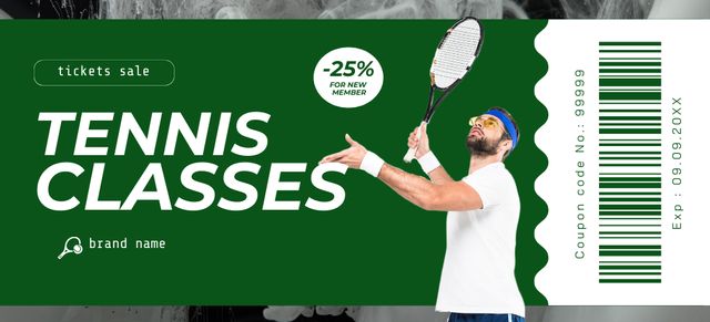 Tennis Classes Promotion with Professional Coach Services Coupon 3.75x8.25in Πρότυπο σχεδίασης
