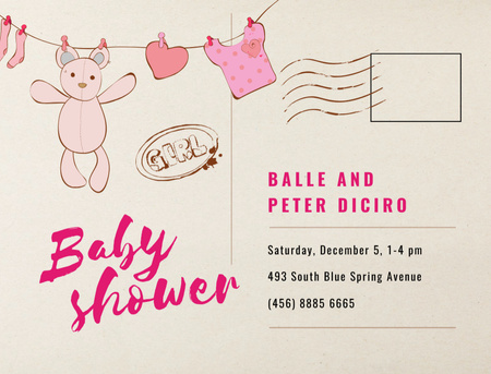 Template di design Bella festa per baby shower con giocattoli appesi Postcard 4.2x5.5in