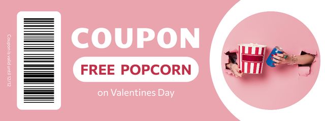 Ontwerpsjabloon van Coupon van Free Cinema Popcorn for Valentine's Day
