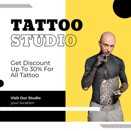 Platilla de diseño Tattoo Studio Service With Discount For All Tattoo Design Instagram