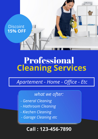 Cleaning Services Offer with Woman in Uniform Poster A3 Design Template