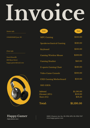 Gaming Gear Purchase Invoice Design Template