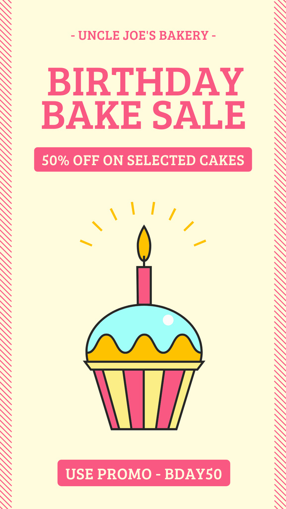 Happy Birthday Bake Sale with Cute Cupcake Instagram Story Πρότυπο σχεδίασης