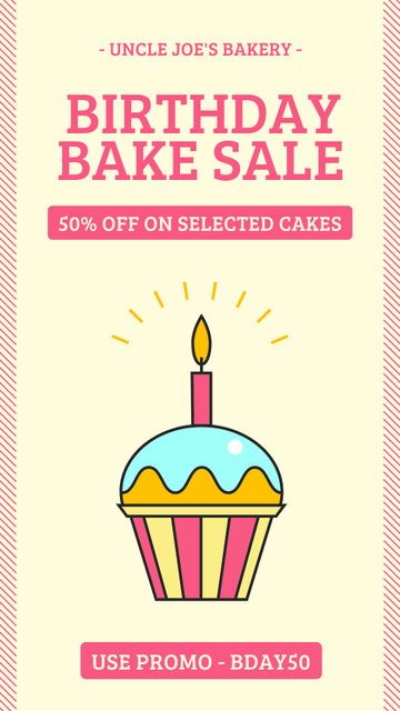Happy Birthday Bake Sale with Cute Cupcake Instagram Story tervezősablon