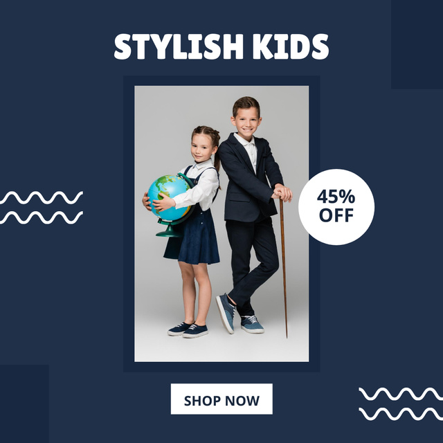 Designvorlage Kids Fashion Clothes Sale with Children in School Uniform für Instagram
