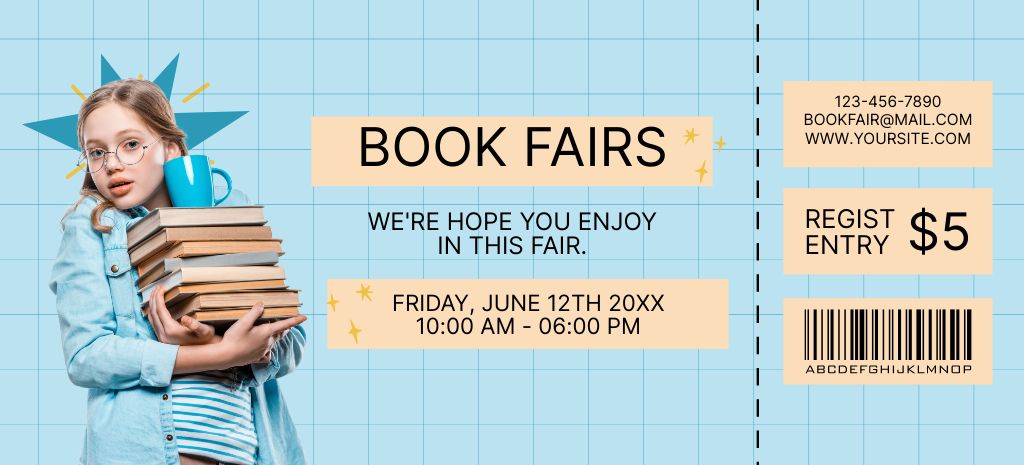 Book Fair Voucher with Schoolgirl Coupon 3.75x8.25in Design Template