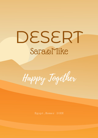 Ontwerpsjabloon van Postcard 5x7in Vertical van Woestijn Illustratie Met Gele Zandige Heuvels