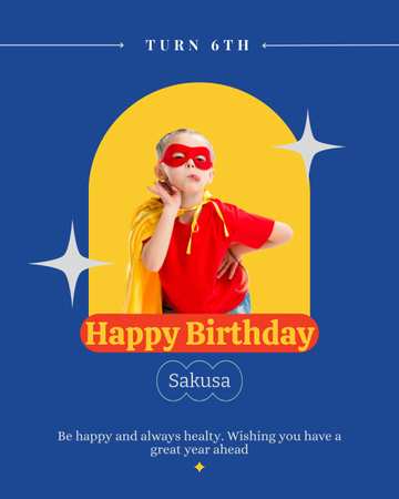 Boldog születésnapot lány szuperhős jelmezben Instagram Post Vertical tervezősablon