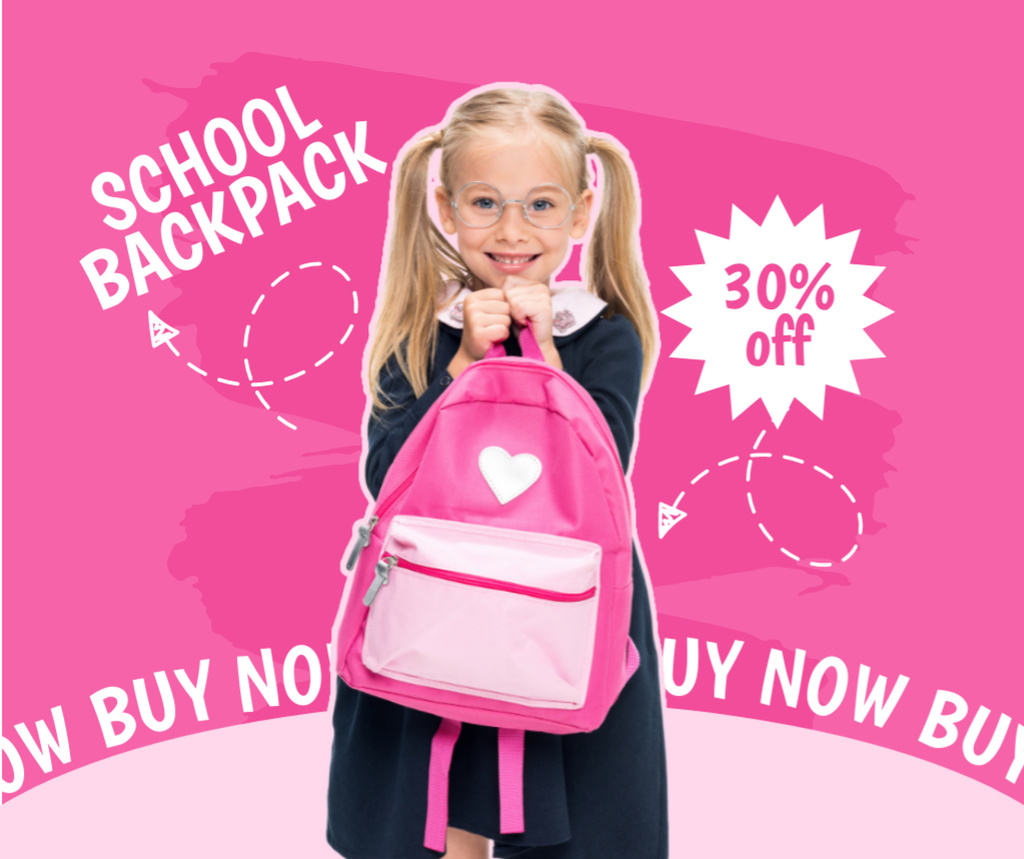 Sale of Pink Collection of School Backpacks Facebook Šablona návrhu