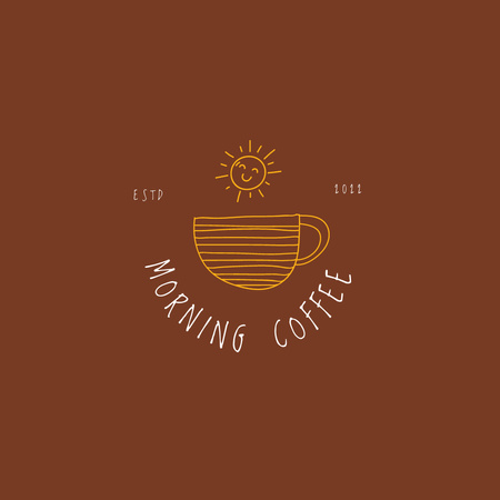 Image of Coffee Shop Emblem with Sun in Cup Logo Design Template