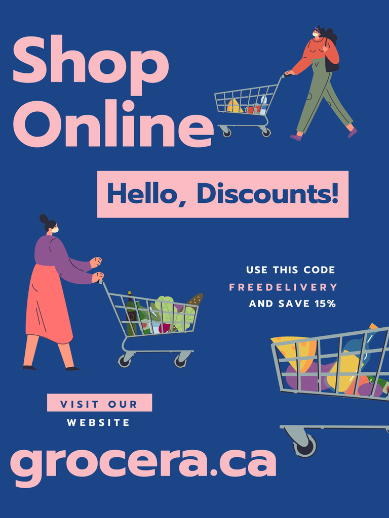 Online Shop Offer with Women on Blue Poster 36x48in Modelo de Design