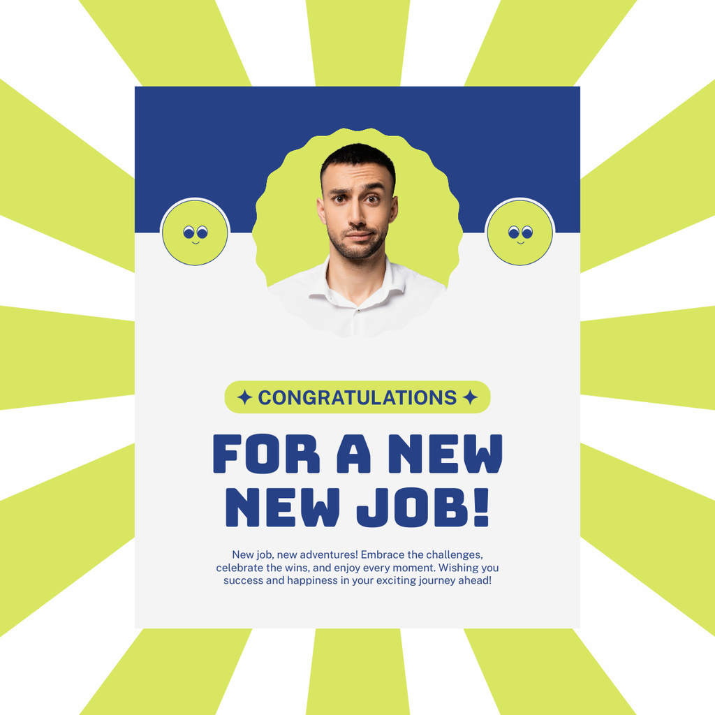 Ontwerpsjabloon van LinkedIn post van New Job for Young Man