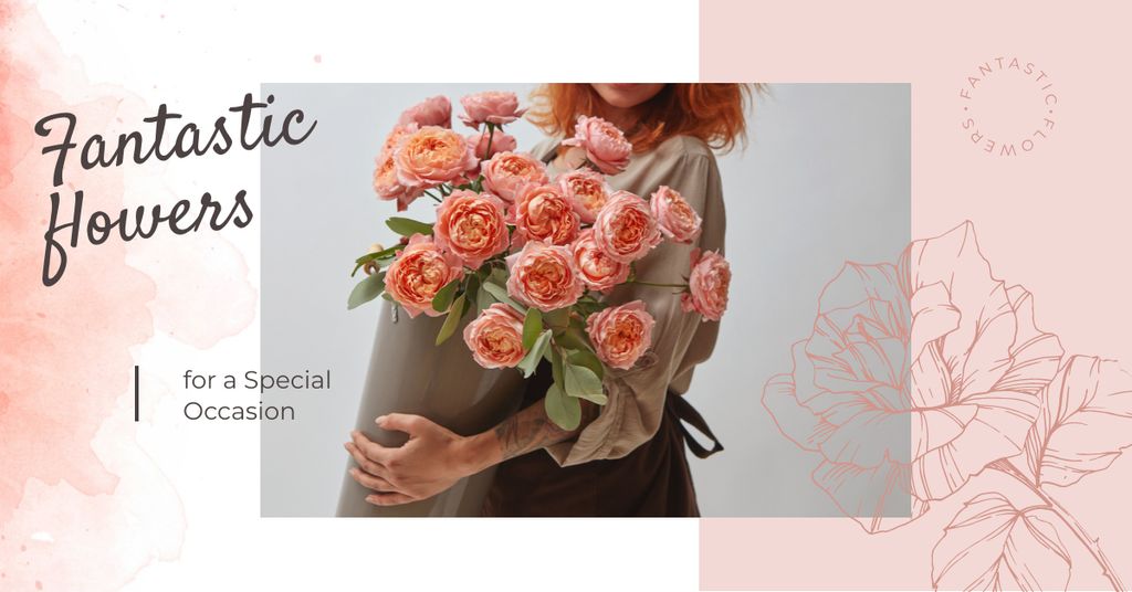 Designvorlage Florist with bouquet of roses für Facebook AD