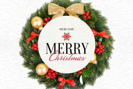 Christmas Holiday Greeting with Decorated Wreath Postcard 4x6in Šablona návrhu