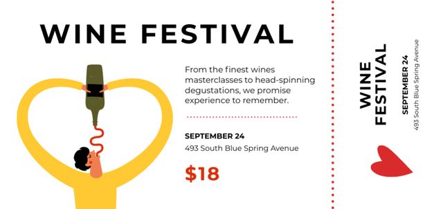 Wine Festival With Bottle And Man Illustration Ticket DL – шаблон для дизайну