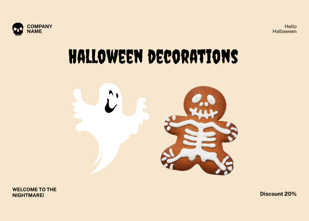 Ontwerpsjabloon van Flyer 5x7in Horizontal van Amazing Halloween Decor With Gingerbread Sale Offer