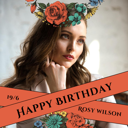 Birthday Greeting Layout with Flowers Instagram Design Template