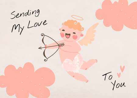 Valentine Card with Cute Cartoon Cupid Card Design Template