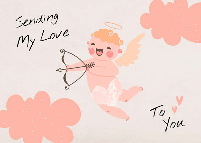 Valentine Card with Cute Cartoon Cupid Cardデザインテンプレート