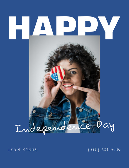 USA Independence Day Celebration with Smiling Woman Poster 8.5x11in – шаблон для дизайну