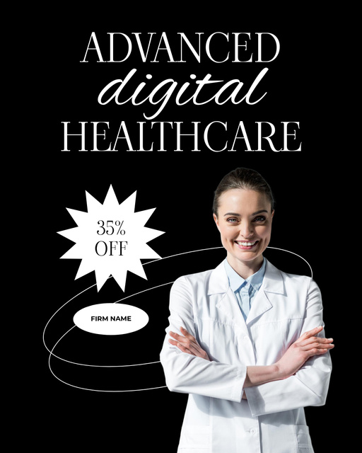 Advanced Digital Healthcare Services Offer on Black Poster 16x20in Πρότυπο σχεδίασης