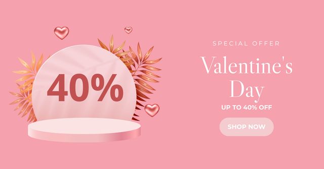 Valentine's Day Special Sale Announcement with Leaves in Pink Facebook AD tervezősablon
