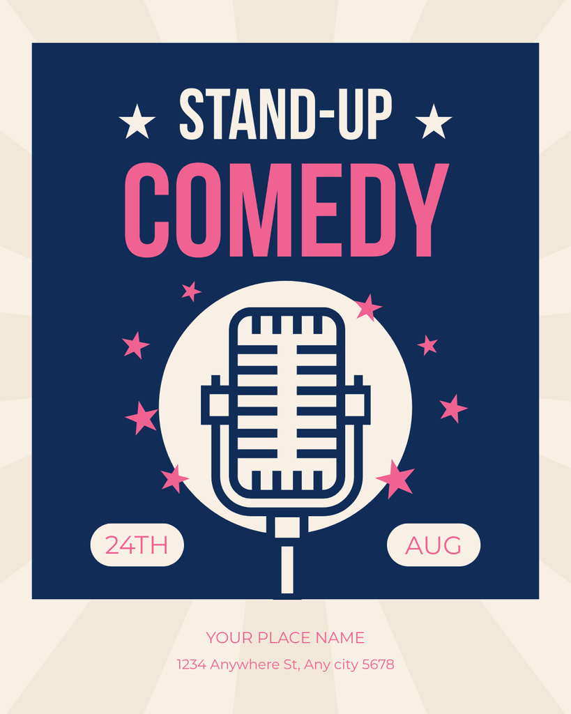Stand Up Show Announcement with Pink Stars Instagram Post Vertical Design Template