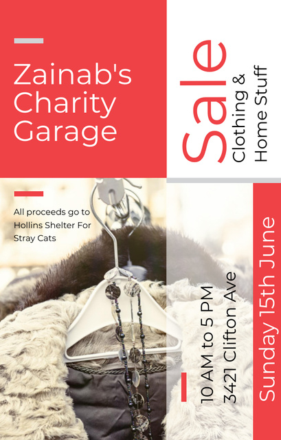 Charity Sale Announcement with Clothes On Hangers Invitation 4.6x7.2in Tasarım Şablonu
