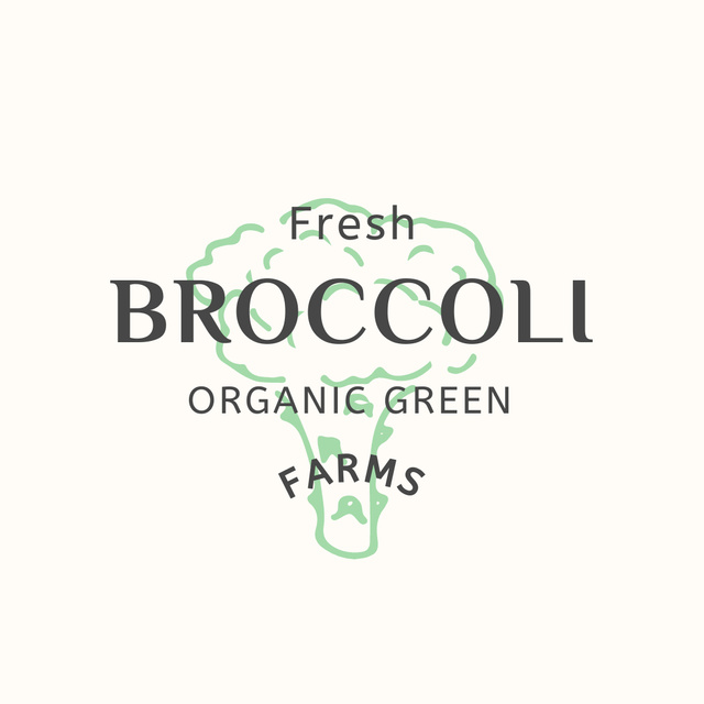 Emblem with Illustration of Fresh Broccoli Logo 1080x1080px – шаблон для дизайна