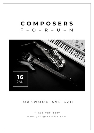 Plantilla de diseño de Invitación al foro de compositores con instrumentos en el escenario Poster 