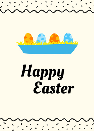 Happy Easter Holiday Greeting With Painted Eggs In Beige Flayer – шаблон для дизайна