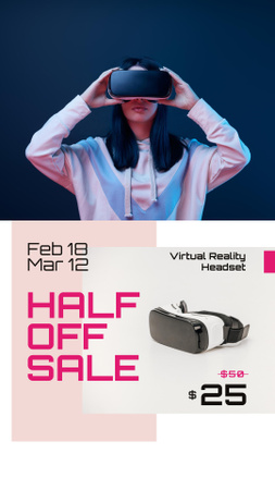 Ontwerpsjabloon van Instagram Story van Gadgets Sale with Woman using VR Glasses