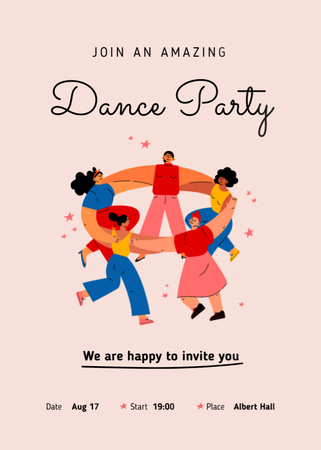 Dance Party Announcement with People Dancing in Circle Invitation Modelo de Design