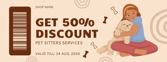 Animal Sitters Services Discount Offer on Beige Coupon Πρότυπο σχεδίασης