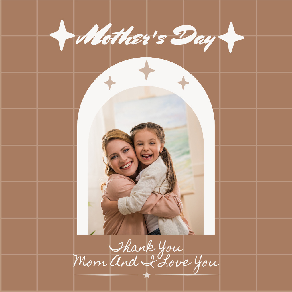 Mother's Day Congratulation with Hugging Mom and Daughter Instagram Tasarım Şablonu