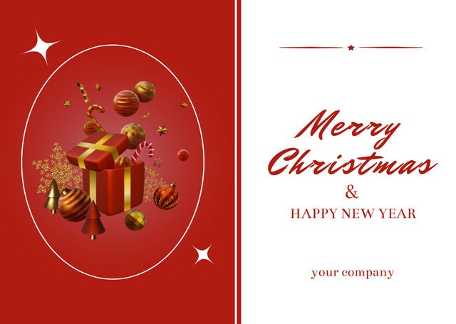Christmas and New Year Cheers with Present Postcard Design Template