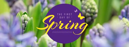 First Day of Spring with blooming flowers Facebook cover Design Template