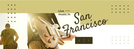 Ontwerpsjabloon van Facebook cover van muziek concert aankondiging met de man die gitaar speelt
